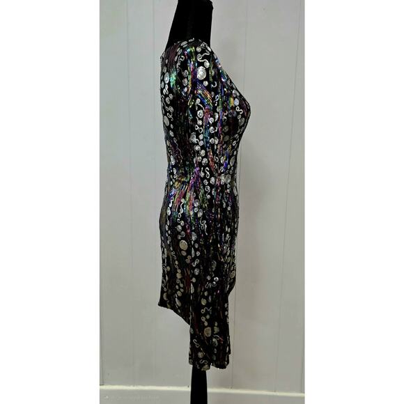 Miss Ord V-Neck Flared Sleeve Multicolor Shimmering Sequin Mini Dress HOCO Small - Picture 4 of 9